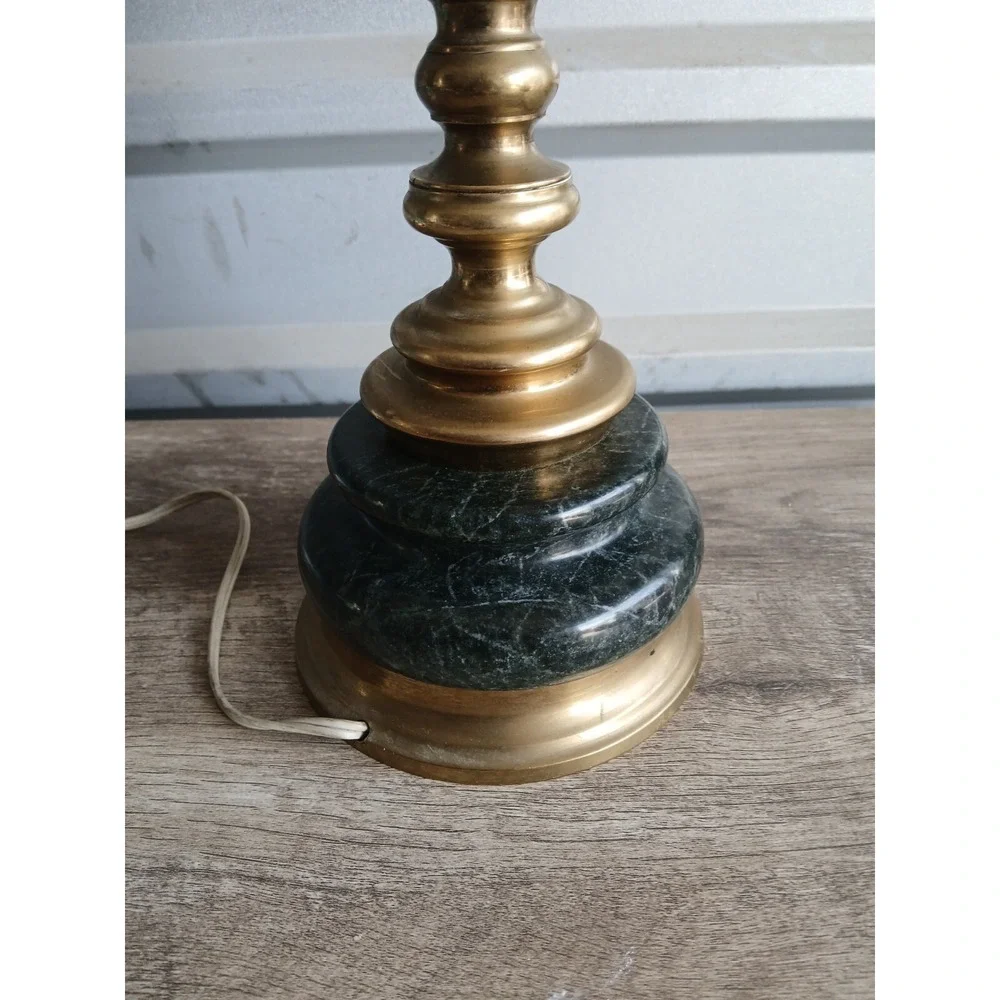 Asian Style Green Marble And Brass‎ Table Lamp